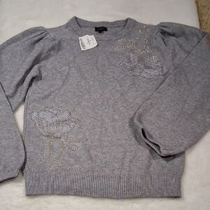 Elegant Gray Embellished Sweater